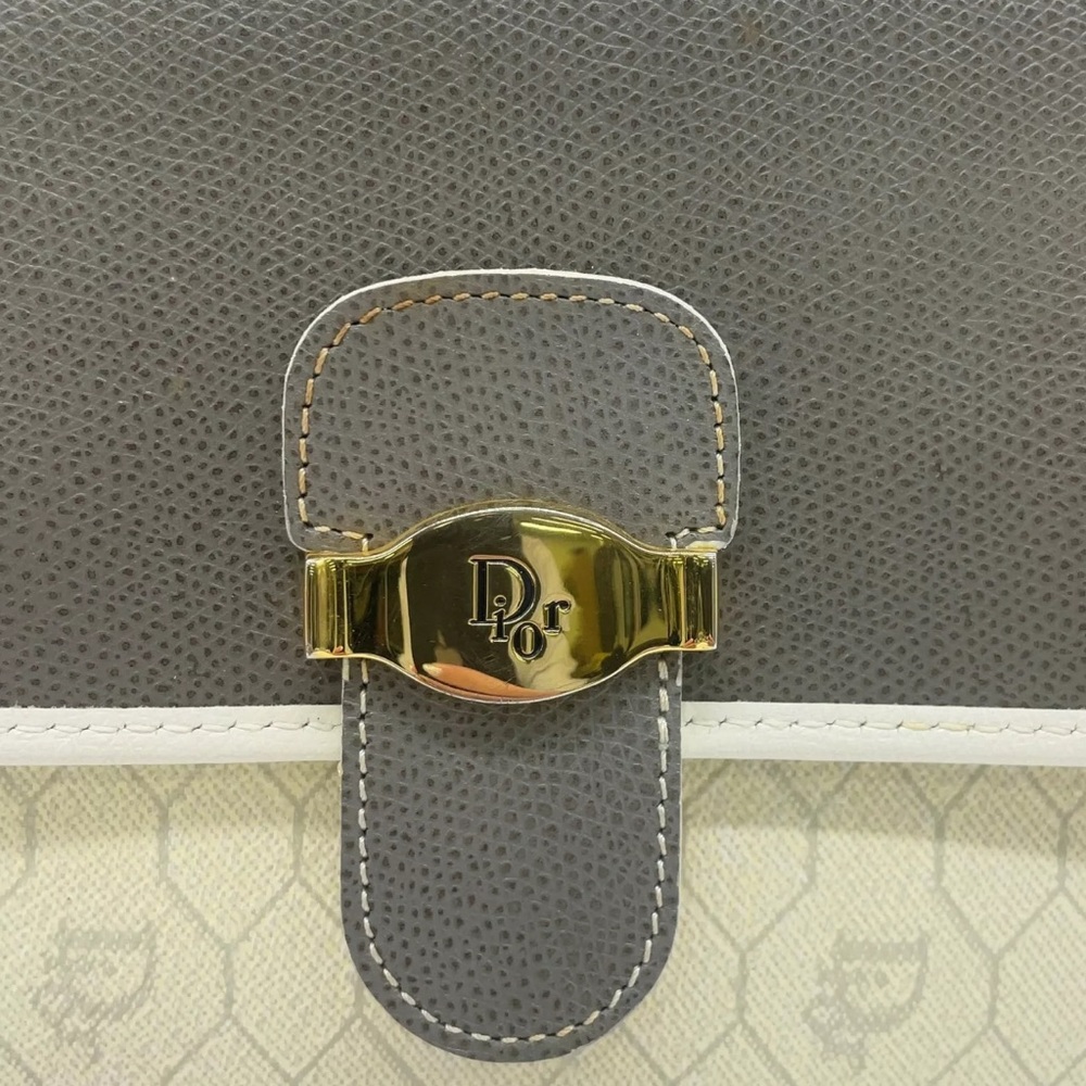 Auth Christian Dior Honeycomb Leather Gray Shoulder bag W/Box - Picture 12 of 15
